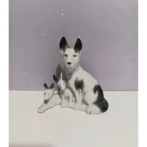 Dog Mom Pups Figurine Japan Porcelain Home Country Farmhouse Decor 4"×4"